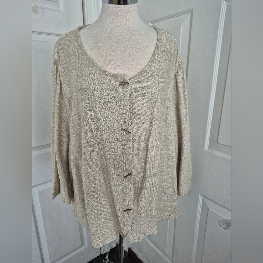 J Jill Oatmeal 3X Rayon/Linen Blend Lightweight Swing Jacket 3/4 Sleeve NWT